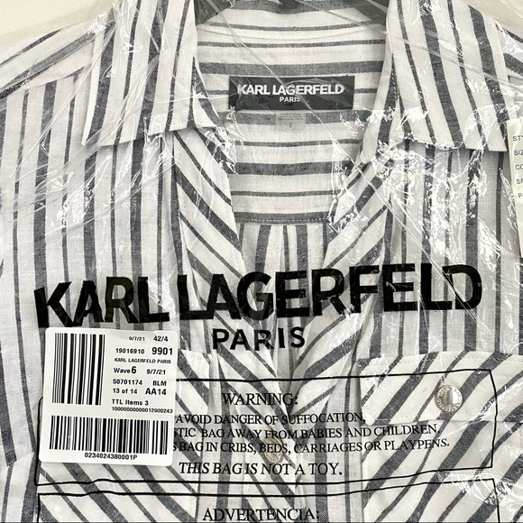 KARL LAGERFELD Striped Asymmetric Shirt Dress In Soft White NWT - Picture 13 of 13